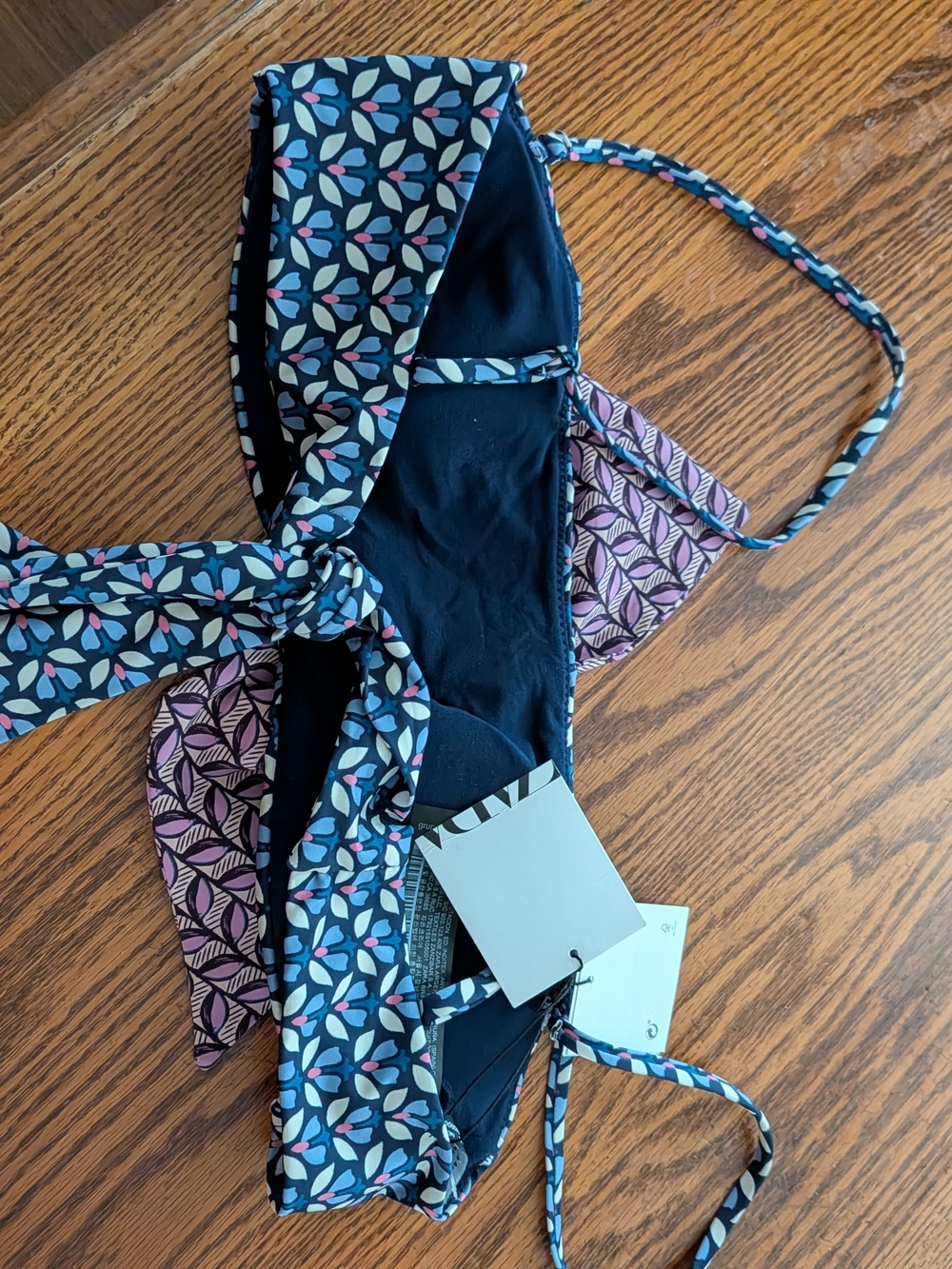Zara Blue & Pink Ruffle Print Bikini Top - Picture 4 of 6